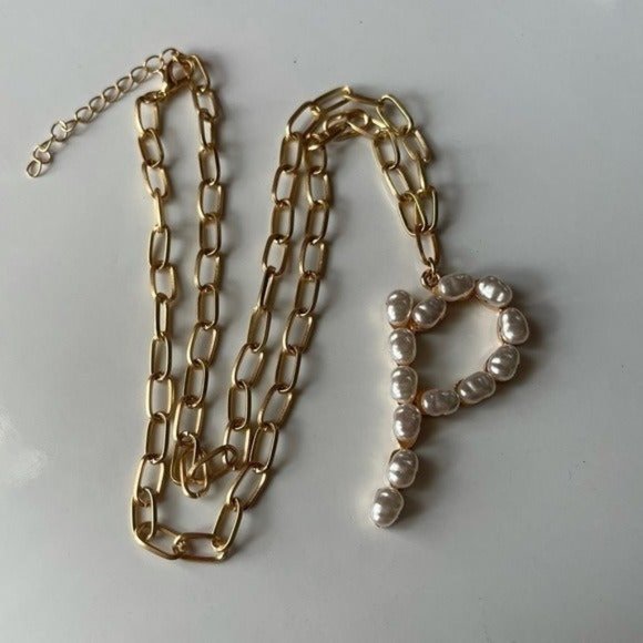 Pearl P necklace gold chain bohemian monogram initial pearls boho personalized - Picture 4 of 7
